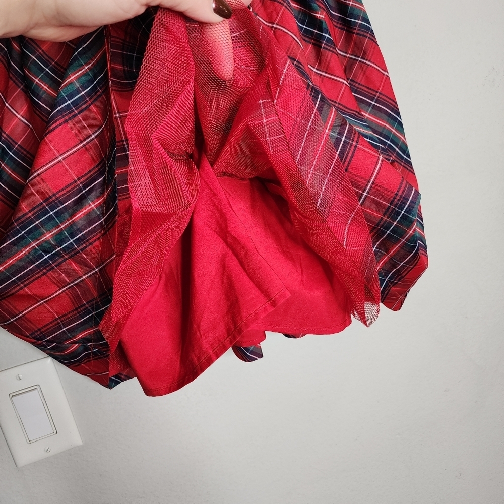 NWT Max Studio Kids Red Christmas Plaid Sateen Dress Velevt Bow Size 6 - Picture 11 of 14
